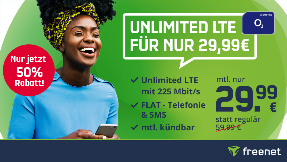 Unlimited Tarif-Power: O2 Unlimited Tarife mit 225 Mbit Speed für 29,99 Euro bei mtl. Laufzeit