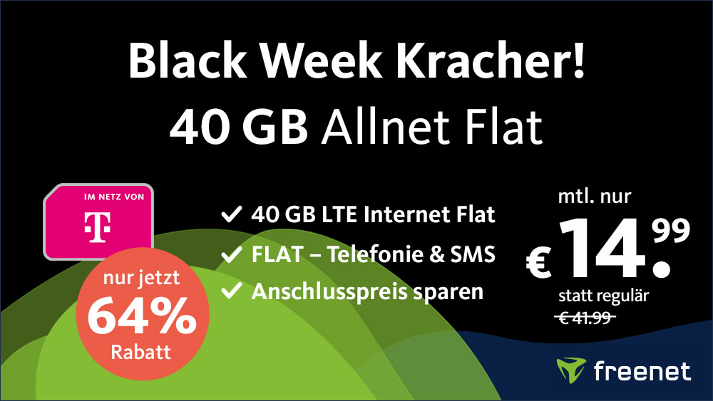 Black Friday Week im Telekom Netz: 12 GB LTE Allnet-Flat für mtl. 9,99 Euro