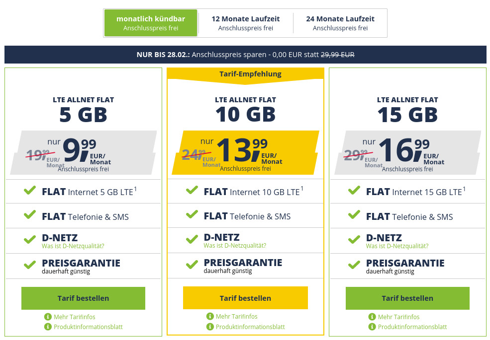 Freenet Mobile Tarife: 50 Prozent Sparen, kein Anschlusspreis --5 GB LTE Allnet Flat fr 9,99 Euro
