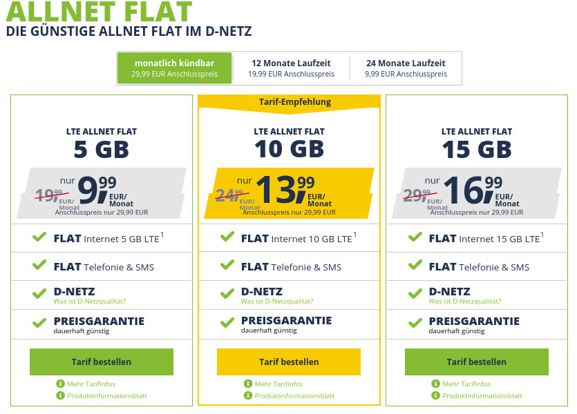 Freenetmobile Tarife: Nun auch 12 Monate Laufzeit --freenet Mobile 5 GB LTE Allnet Flat f�r 9,99 Euro