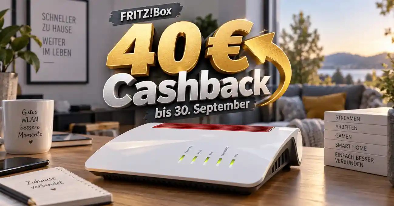 FRITZ!Box mit Hinweis auf 40 Euro Cashback bis Ende September 2026