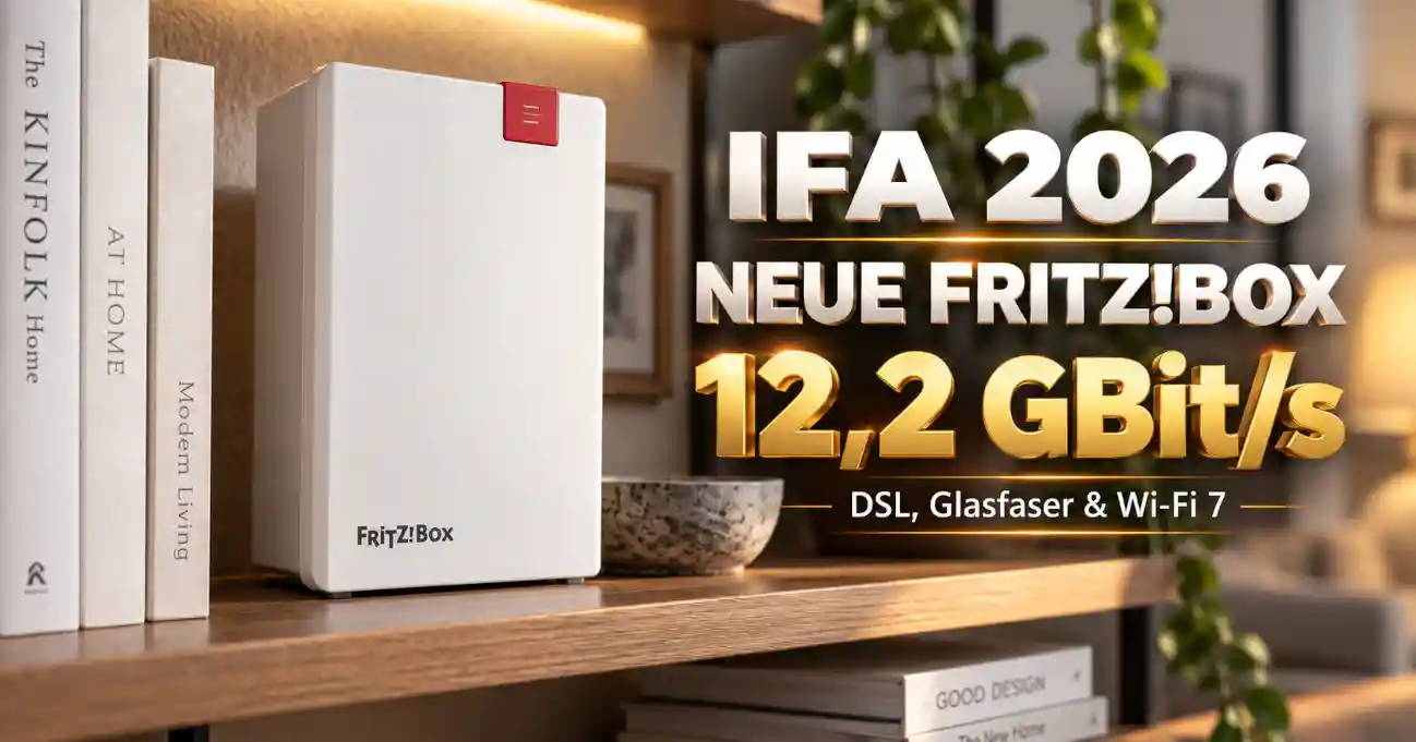 FRITZ! zeigt auf der IFA 2026 die DSL/Fiber 7-90: Wi-Fi 7 mit 12,2 GBit/s, DSL und Glasfaser, 2,5-Gbit-LAN und ein neues Design