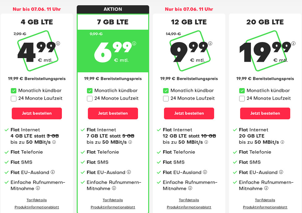 Preistipp 12 GB Tarife: Handyvertrag mit 12 GB LTE All-In-Flat f�r 9,99 Euro