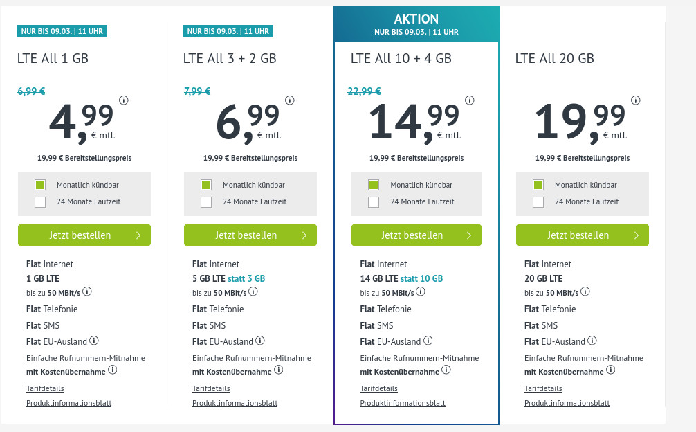 Preisvergleich 5 GB LTE Tarife: Die besten 5 GB LTE Tarife im M�rz ab mtl. 6,99 Eurot