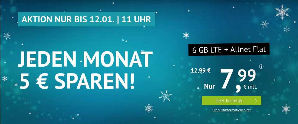 Erinnerung: 6 GB LTE All-In-Flat f�r 7,99 Euro mit mtl. Laufzeit