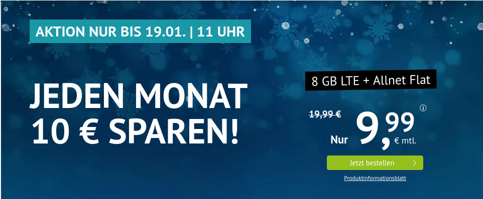Spartipp 8 GB Tarife: Handyvertrag mit 8 GB LTE All-In-Flat f�r 9,99 Euro, 10 Euro sparen