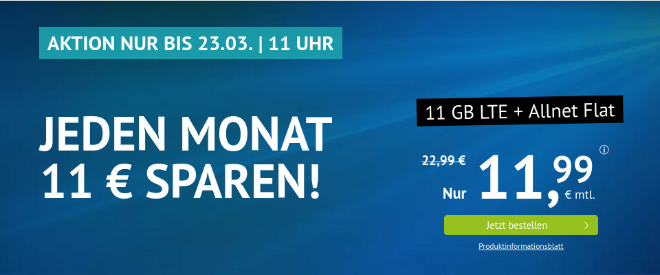 Tariftipp LTE Tarife: 11 GB LTE All-In-Flat mit 50 Mbit Speed f�r 11,99 Euro mit mtl. Laufzeit