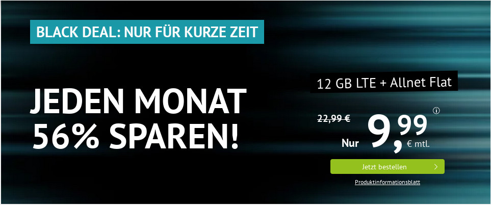 Black Friday Week: Handyvertrag mit 12 GB LTE All-In-Flat fr 9,99 Euro mit mtl. Laufzeit