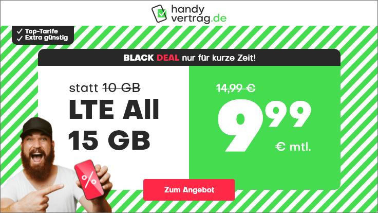 >Black Week Spartipp: Handyvertrag 10 GB LTE All-In-Flat f�r 6,99 Euro mit mtl. Laufzeit