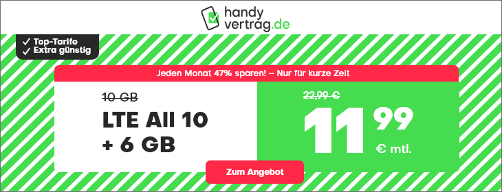 Tarifhammer 16 GB Handy-Flatrate Tarife: Handyvertragde 16 GB LTE All-In-Flat fr 11,99 Euro mit mtl. Laufzeit