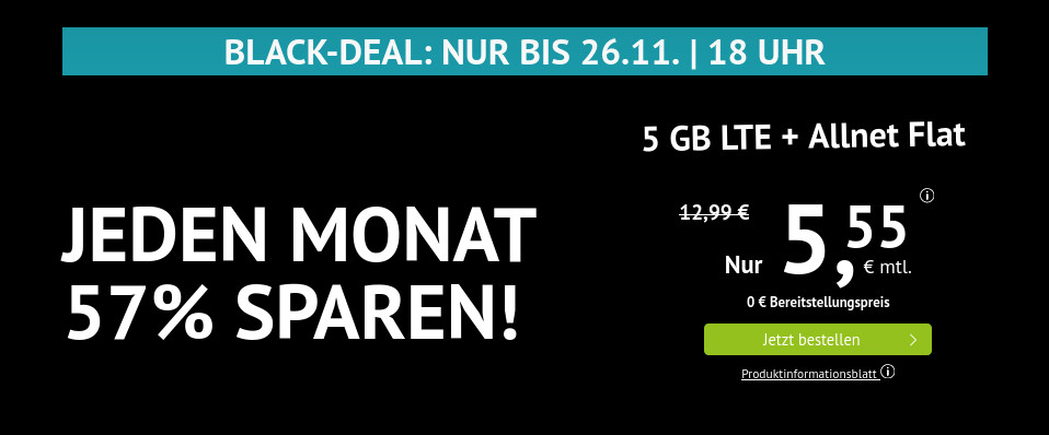 Cyber Week: 10 GB LTE All-In-Flat f�r 9,99 Euro mit mtl. Laufzeit
