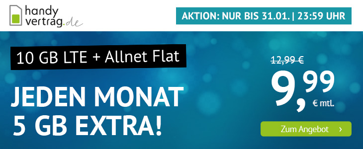 Tariftipp 10 GB Tarife: Handyvertrag mit 10 GB LTE All-In-Flat f�r 9,99 Euro mit mtl. Laufzeit