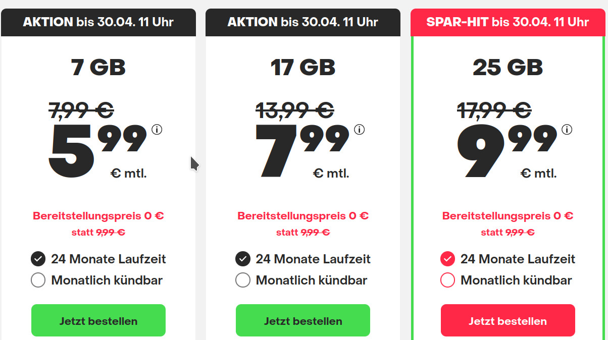 Spartipp 17 GB Handytarife: Handyvertrag 17 GB 5G Flat f�r 7,99 Euro ohne Anschlusspreis