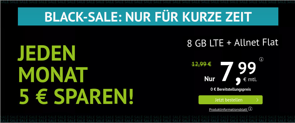 Black Week: 8 GB LTE All-In-Flat f�r 7,99 Euro mit mtl. Laufzeit