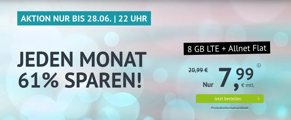 Erinnerung 8 GB Tarife: Handyvertrag 8 GB LTE All-In-Flat f�r 7,99 Euro mit mtl. Laufzeit