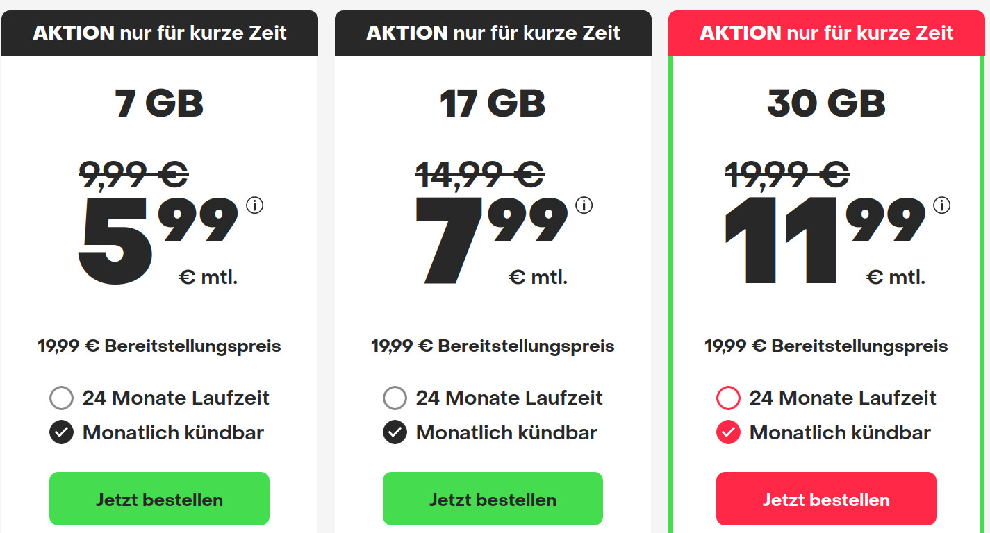 Spartipp 17 GB Handytarife: Handyvertrag 17 GB 5G Flat f�r 7,99 Euro mit mtl. Laufzeit