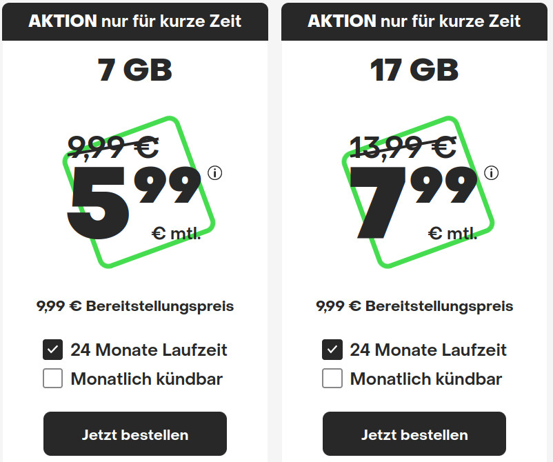 Tariftipp 17 GB Handytarife: Handyvertragde 17 GB LTE All-In-Flat f�r 7,99 Euro mit mtl. Laufzeit