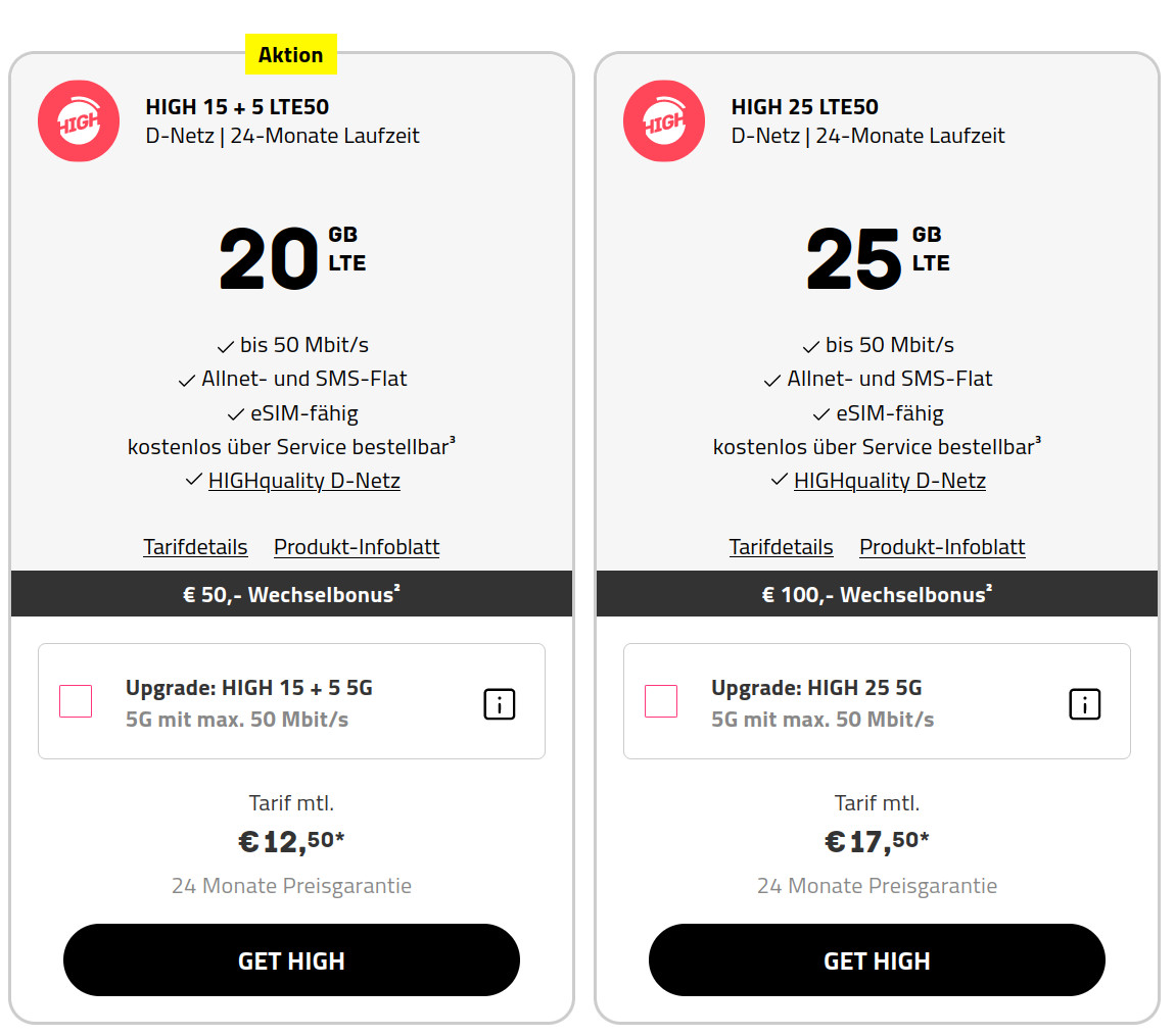 Telekom Netz: Hightarif 20 GB All-In-Flat für 12,50 Euro