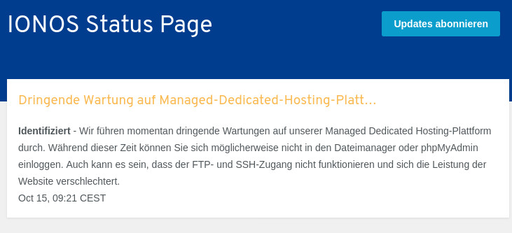 IONOS St�rung: Grosse St�rung bei den Dedicated Servern bei IONOS