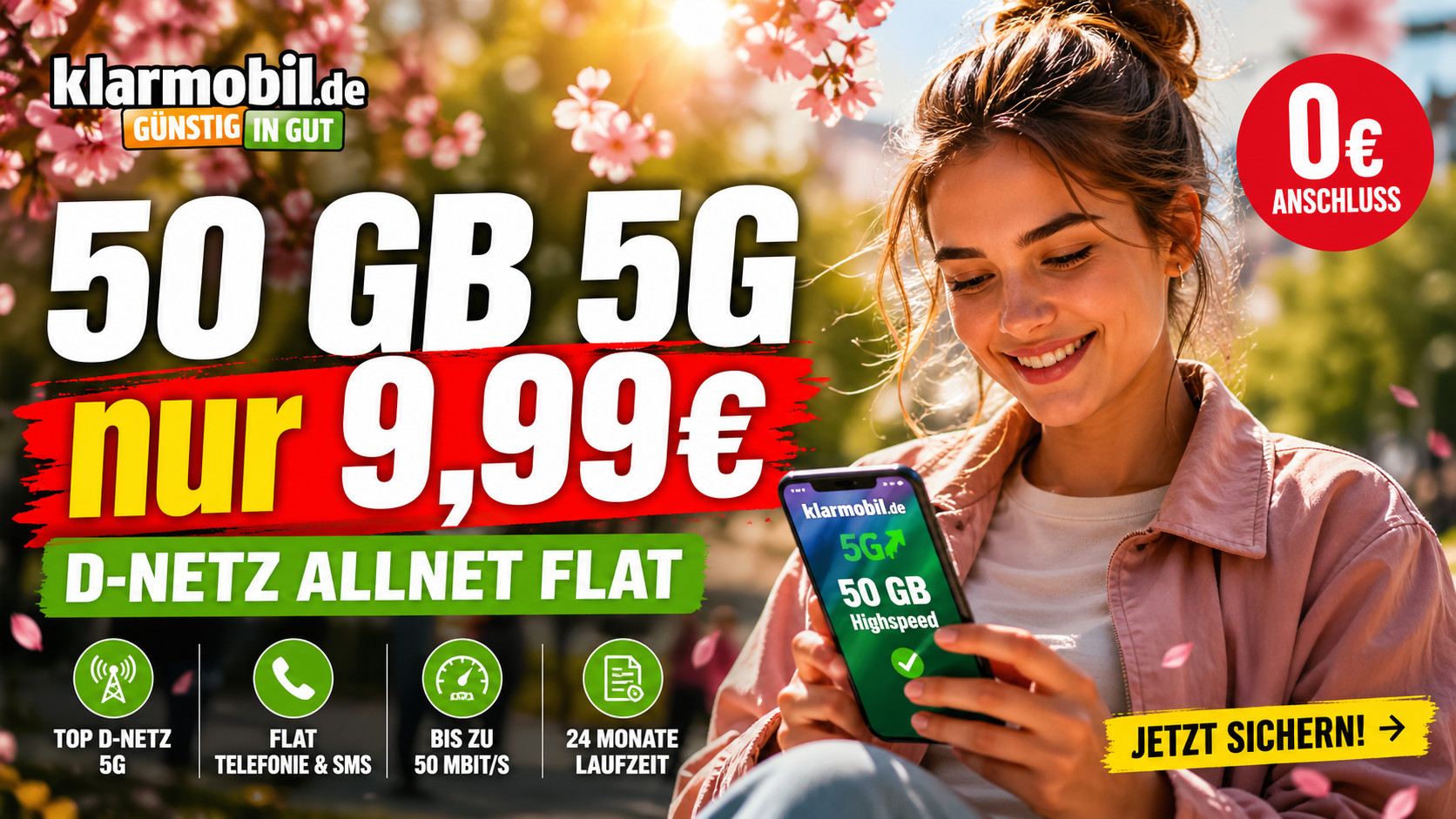 klarmobil startet neue 5G Allnet Flats mit 50 GB ab 9,99 Euro. Wir zeigen, ob sich der Tarif wirklich lohnt, wie gut das D-Netz ist und wie er gegen SIMon mobile & Co. abschneidet.