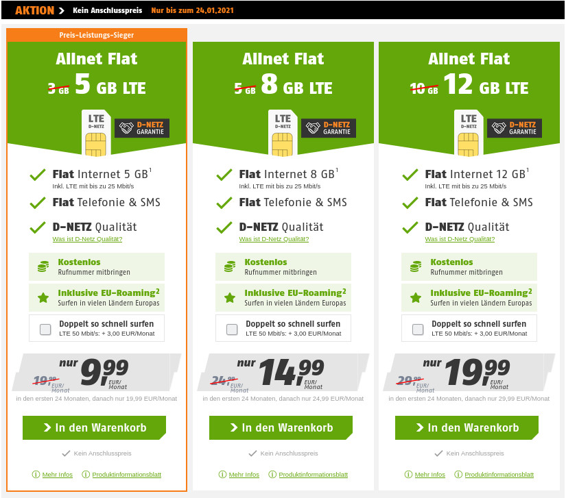 Telekom Netz: 50 Prozent sparen, kein Anschlusspreis- 8 GB LTE All-In-Flat fr 14,99 Euro