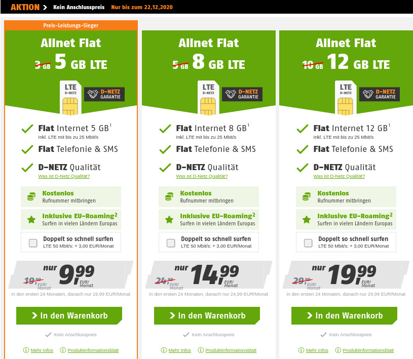 Klarmobil Tarife: Kein Anschlusspreis mit 12 GB LTE All-In-Flat im Telekom-Netz fr 19,99 Euro