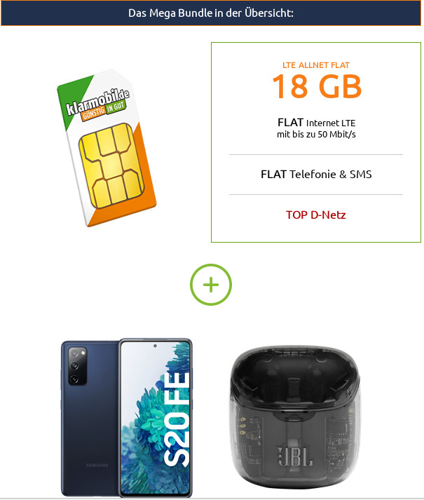 Preiskracher Galaxy S20 Tarife: 18 GB LTE Allnet-Flat im Vodafone-Netz, gratis JBL Kopfhörer für mtl. 17,99 Euro