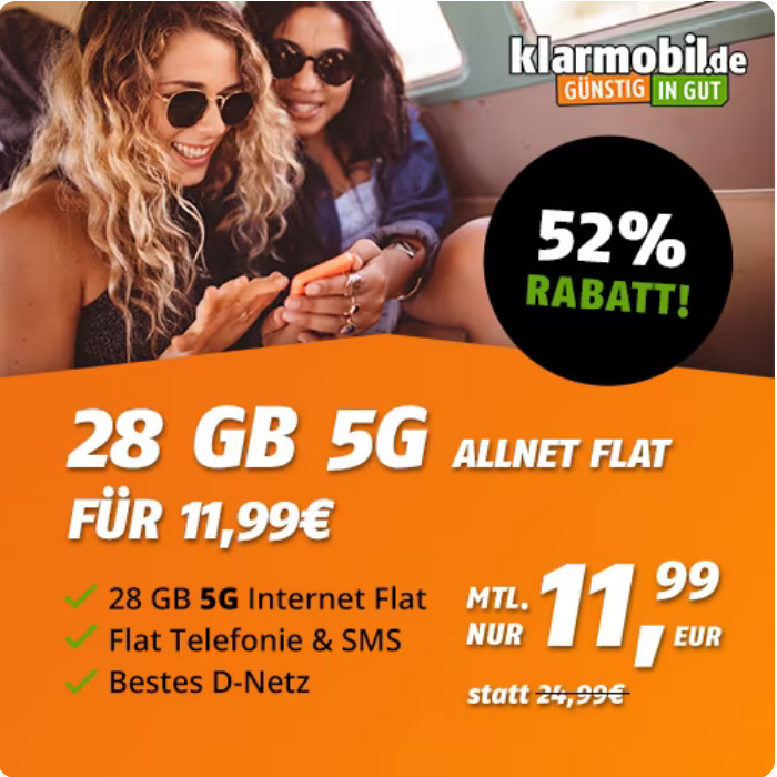 Erinnerung 28 GB Telekom Netz: 28 GB Allnet-Flat im Telekom 5G Netz fr 11,99 Euro