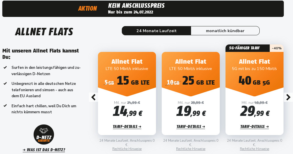 Klarmobil 5G Tarife ohne Anschlusspreis: 40 GB LTE All-In-Flat für 29,99 Euro bei 150 Mbit
