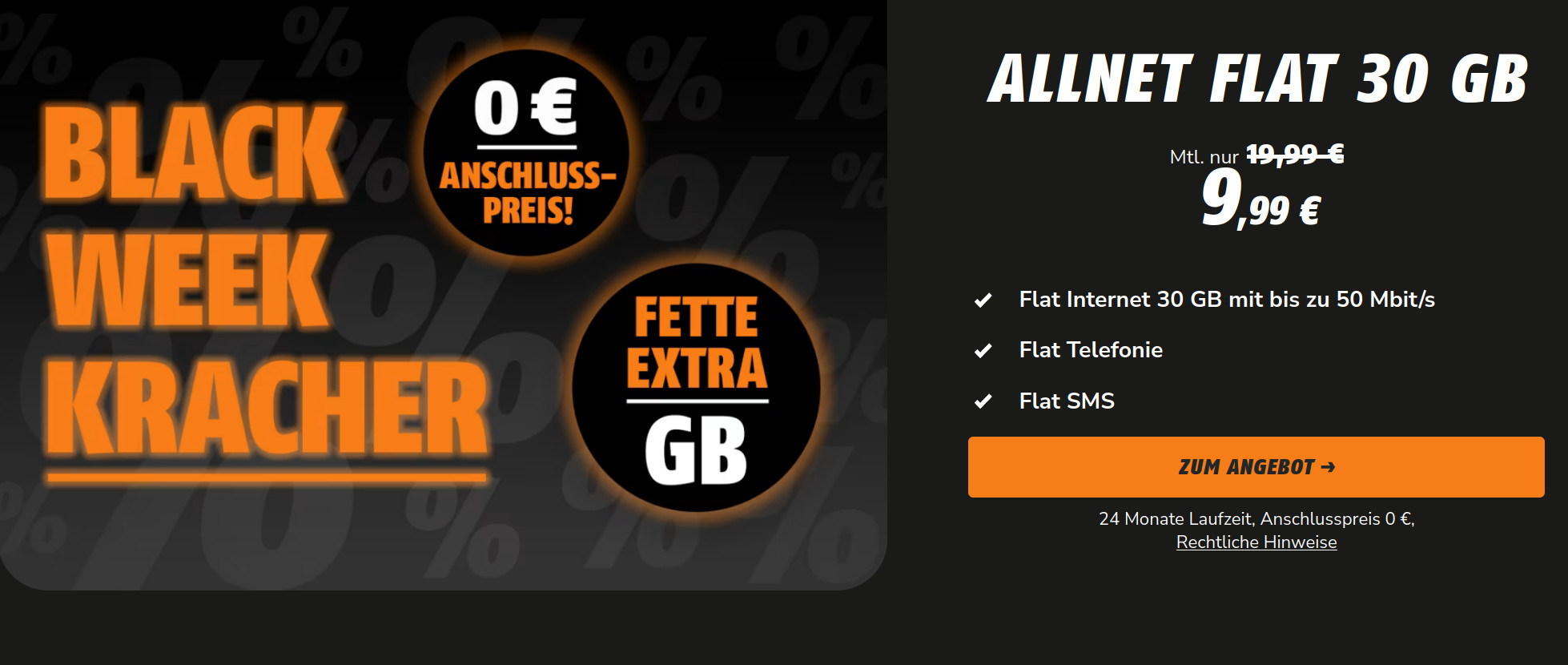 Black Week Klarmobil Tarife: 30 GB LTE All-In-Flat im Vodafone Netz für 9,99 Euro