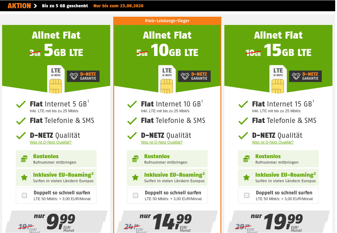 Tariftipp Telekom Netz: Gratis 2 GB Datenvolumen, kein Anschlusspreis --5 GB LTE All-In-Flat fr 9,99 Euro