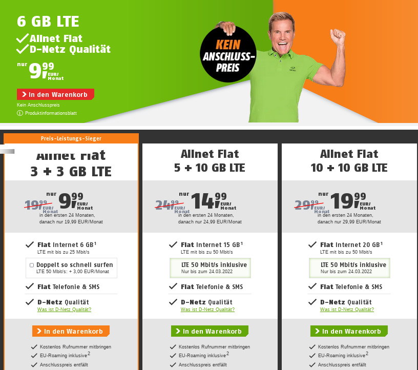 50 Prozent Sparen im Telekom Netz: Kein Anschlusspreis- 6 GB LTE All-In-Flat fr 9,99 Euro