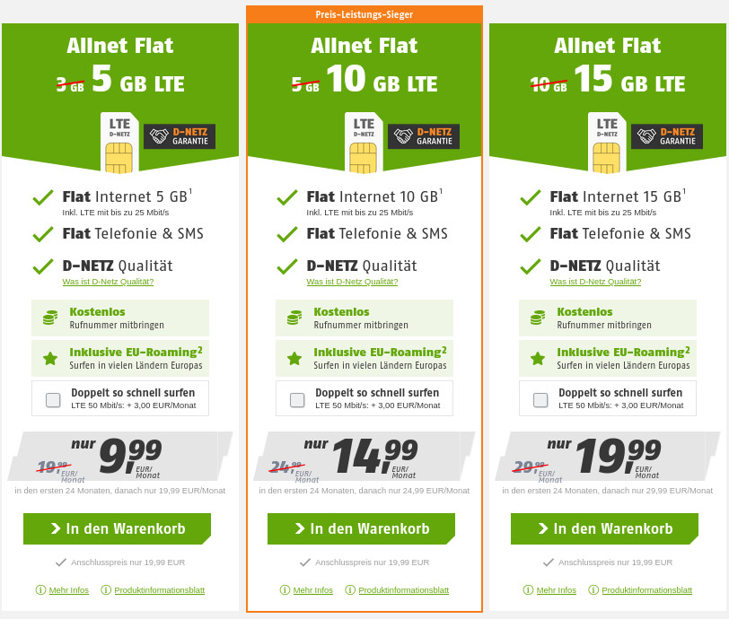 Klarmobil Tarife: Doppeltes Datenvolumen --20 GB LTE All-In-Flat im Telekom-Netz fr 19,99 Euro