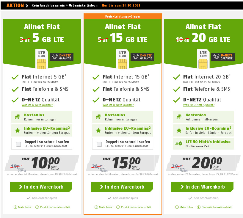 Tarife im Telekom Netz: 40 Prozent sparen, kein Anschlusspreis- 15 GB LTE All-In-Flat für 15 Euro