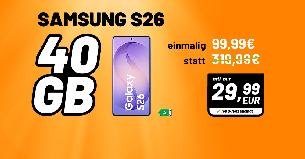 Galaxy S26 (512GB) f�r nur 99,99 Euro + 40 GB Allnet Flat: klarmobil �berrascht mit einem extrem g�nstigen Bundle. Wie gut ist der Deal wirklich im Vergleich zu Telekom & Vodafone? Jetzt Analyse lesen!
