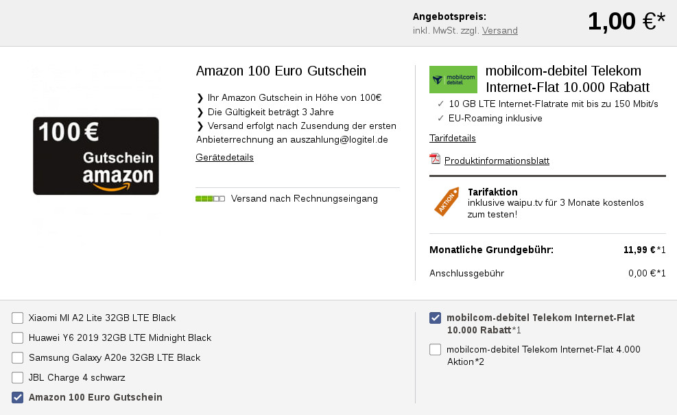 Preiskracher 100 Euro Amazon Gutschein Mit Telekom 10 Gb Lte