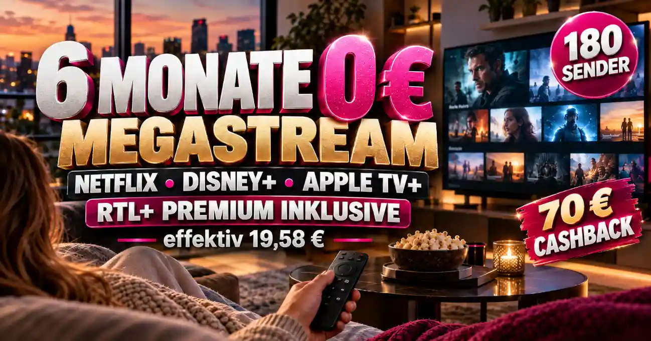 MagentaTV MegaStream mit sechs Monaten f�r 0 Euro und 70 Euro Cashback