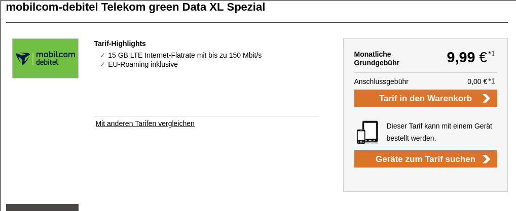 66 Prozent Rabatt im Telekom Netz: Telekom 15 GB LTE Datenflat fr 9,99 Euro