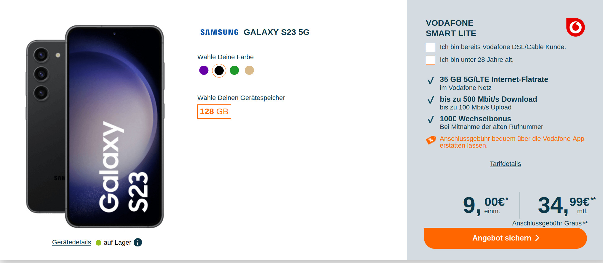 Spartipp Galaxy S23 5G: 100 Euro Wechselbonus mit 35 GB Vodafone Allnet-Flat f�r 34,99 Euro/Eff. 1,62 Euro