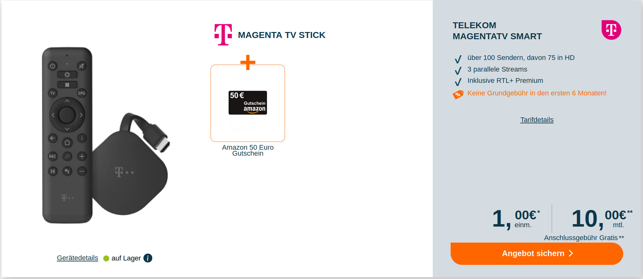 Sparangebot MagentaTV: 6 Monate gratis mit TV Stick --Danach Telekom MagentaTV Smart fr mtl. 10 Euro