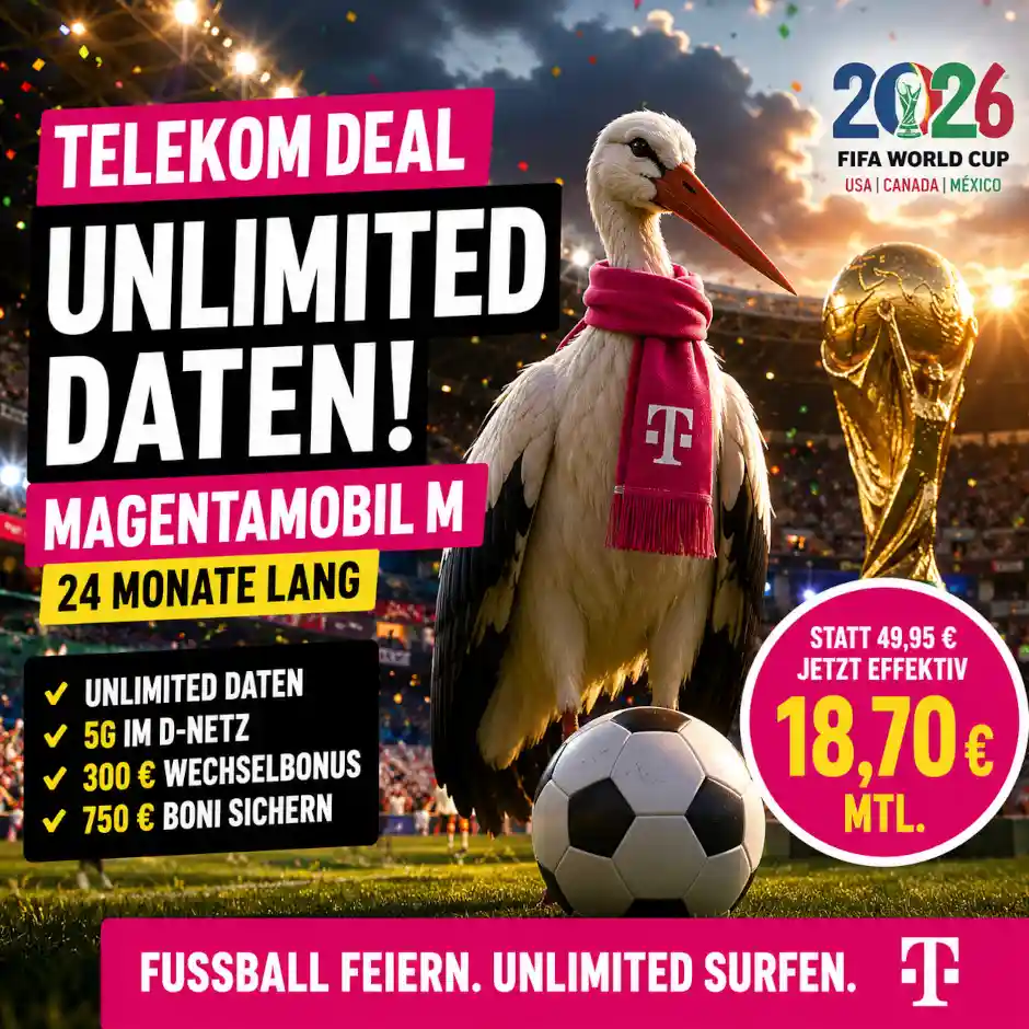 Allmobil bietet 35 GB im Vodafone Netz f�r 6,99 Euro. Dazu gibt es das adidas Deutschland Heimtrikot 2026 f�r 1 Euro. Das steckt im Tarif