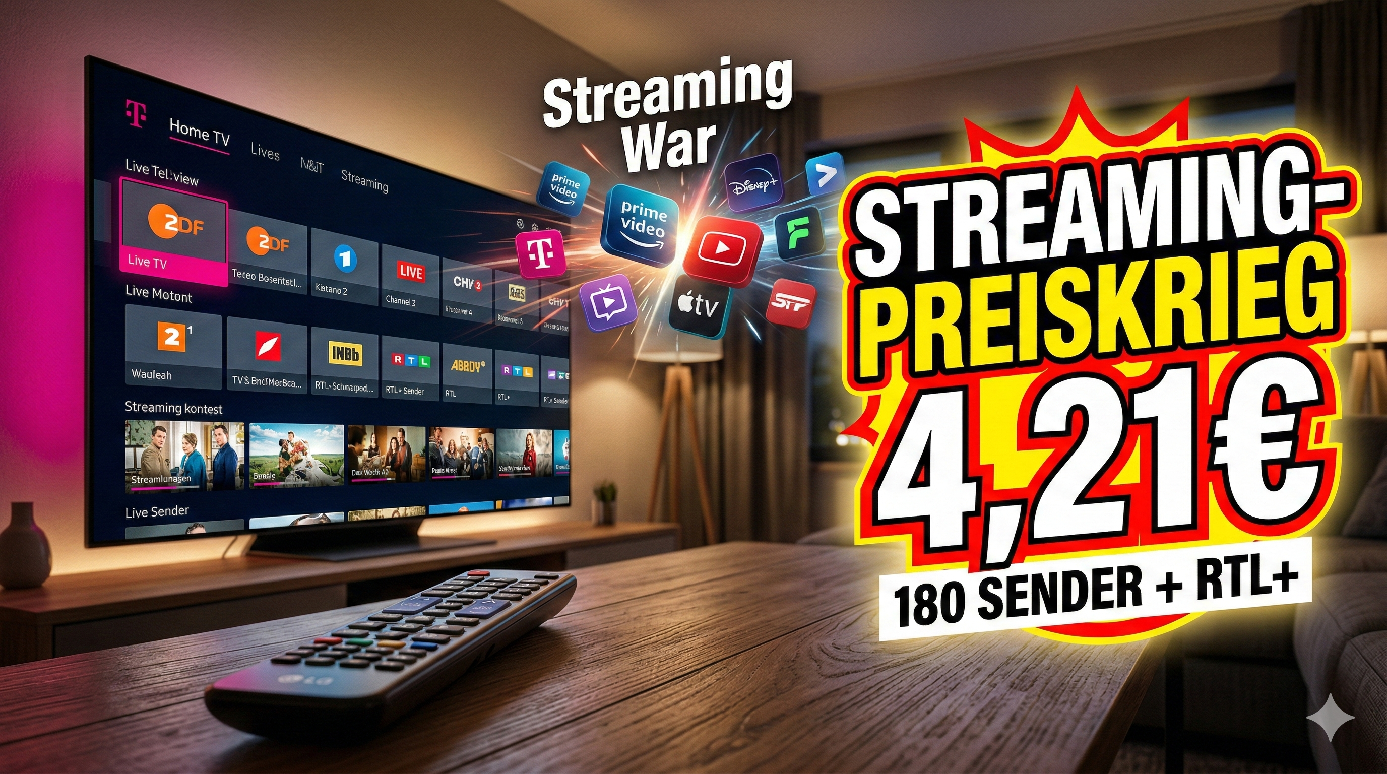 MagentaTV Smart wird deutlich g�nstiger: Mit 25&euro; Cashback, 6 Monaten ohne Grundgeb�hr und �ber 180 Sendern sinkt der Effektivpreis auf nur 4,21&euro; monatlich. Alle Details zum TV-Deal.
