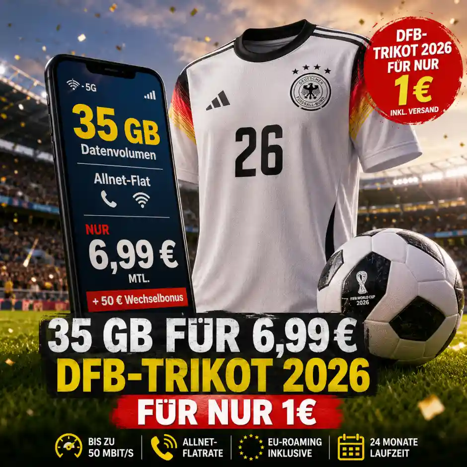 35 GB im Vodafone-Netz f�r 6,99 Euro monatlich plus adidas Deutschland Heimtrikot 2026 f�r 1 Euro. Lohnt sich das Allmobil-Angebot wirklich?