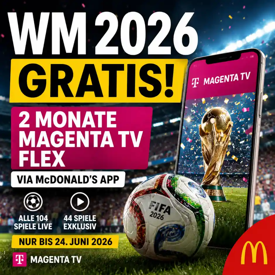 2 Monate MagentaTV Flex �ber die McDonald's App: So sehen Fu�ballfans alle 104 WM-Spiele 2026, inklusive Kosten, Punkten und K�ndigung