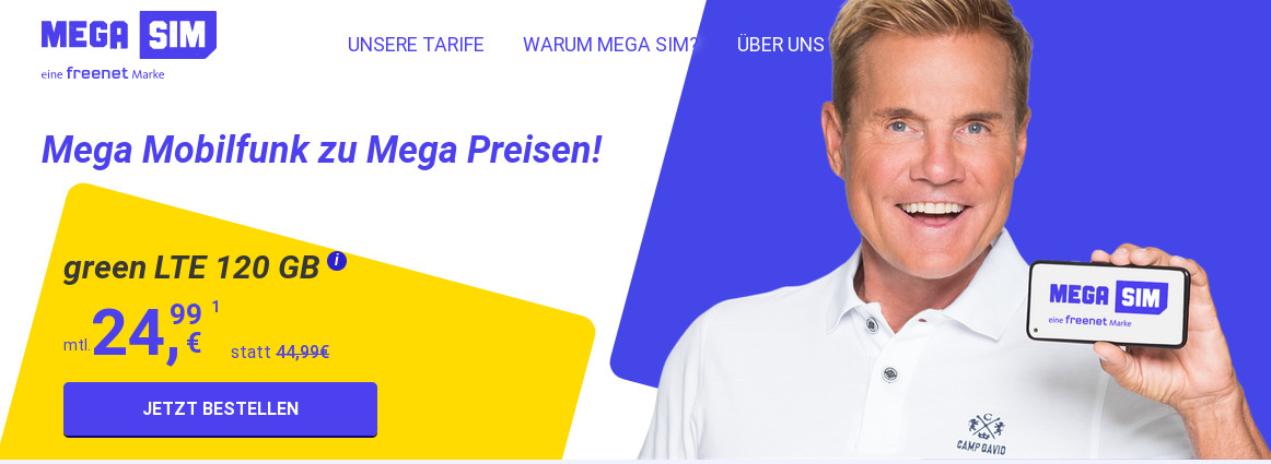 MegaSIM Tarife Relaunch: 120 GB LTE All-In-Flat fr mtl. 24,99 Euro bei mtl. Laufzeit