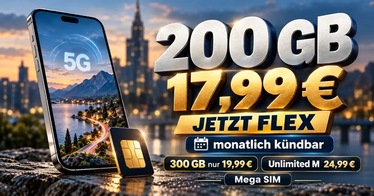Mega SIM Flex-Tarife mit 200 GB ab 17,99 Euro im Oktober 2026
