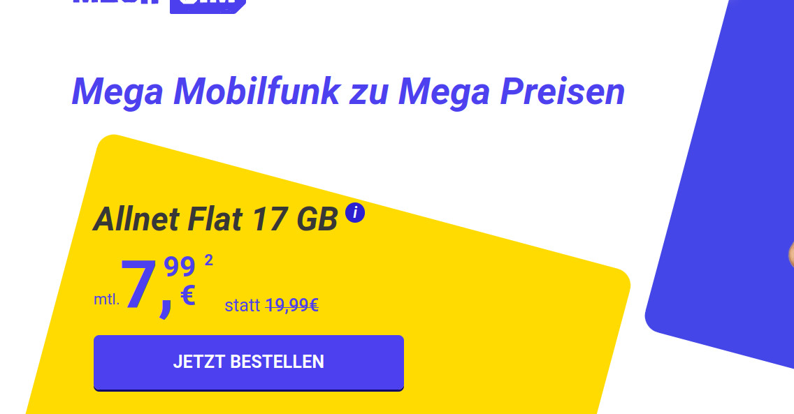 Preistipp MegaSIM Tarife: 17 GB 5G All-In-Flat fr 7,99 Euro