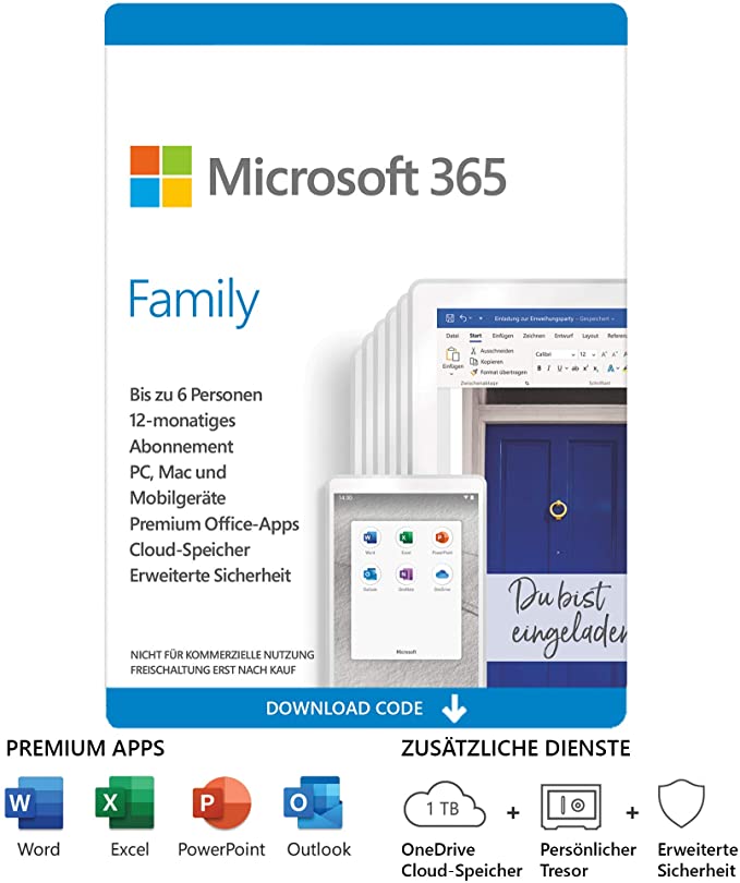 Microsoft 365: Microsoft 365 Family f�r ein Jahr nur 62,28 Euro statt 99,99 Euro
