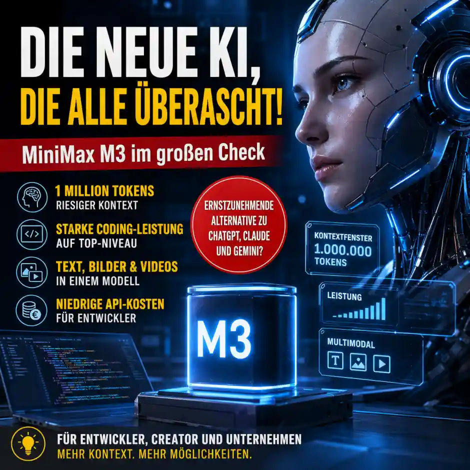 MiniMax M3 bietet 1 Million Tokens, starke Coding-Werte und niedrige API-Preise. Was die KI besser macht und wo Vorsicht n�tig bleibt