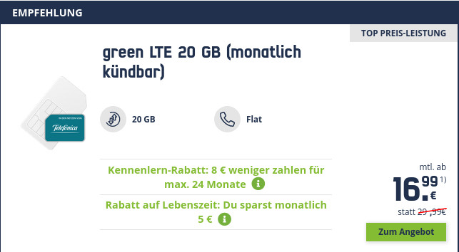 Spartipp: mobilcoms 20 GB LTE All-In-Flat fr mtl. 16,99 Euro --Mtl. Laufzeit, 13 Euro sparen